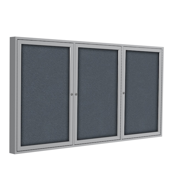 Ghent Enclosed Bulletin Board, 3 Door, Fabric, 4 ft H x 8 ft W, Gray PA34896F-91 - main